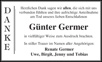 Traueranzeige von Günter Germer von WVG - Wochenspiegel Dessau / Köthen