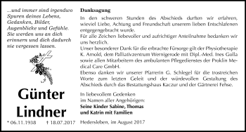 Traueranzeige von Günter Lindner von Mitteldeutsche Zeitung Quedlinburg