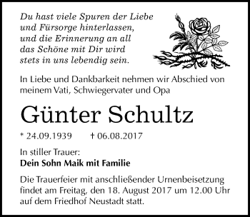 Traueranzeige von Günter Schultz von Mitteldeutsche Zeitung Halle/Saalkreis