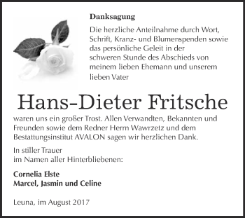 Traueranzeige von Hans-Dieter Fritsche von WVG - Wochenspiegel Merseburg