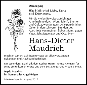 Traueranzeige von Hans-Dieter Maudrich von Mitteldeutsche Zeitung Weißenfels