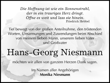 Traueranzeige von Hans-Georg Niesmann von Mitteldeutsche Zeitung Halle/Saalkreis