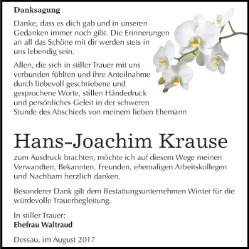 Traueranzeige von Hans-Joachim Krause von WVG - Wochenspiegel Bitterfeld