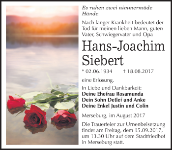 Traueranzeige von Hans-Joachim Siebert von Mitteldeutsche Zeitung Merseburg/Querfurt
