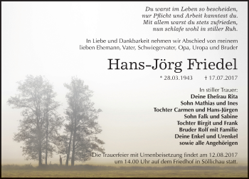 Traueranzeige von Hans-Jörg Friedel von Mitteldeutsche Zeitung Wittenberg