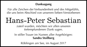 Traueranzeige von Hans-Peter Sebastian von Mitteldeutsche Zeitung Mansfelder Land