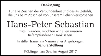 Traueranzeige von Hans-Peter Sebastian von Super Sonntag SGH Mansf. Land