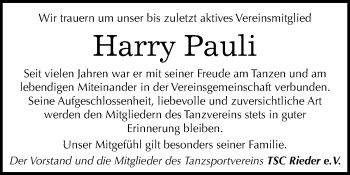 Traueranzeige von Harry Pauli von WVG - Wochenspiegel Quedlinburg