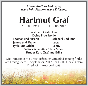 Traueranzeige von Hartmut Graf von Mitteldeutsche Zeitung Mansfelder Land