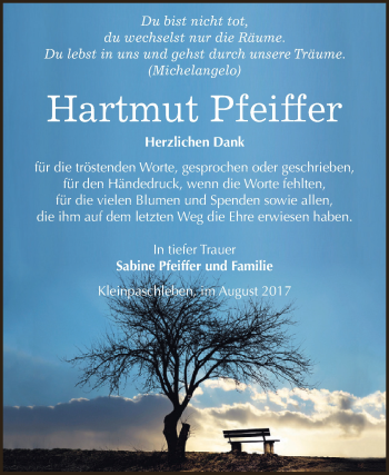 Traueranzeige von Hartmut Pfeiffer von WVG - Wochenspiegel Dessau / Köthen