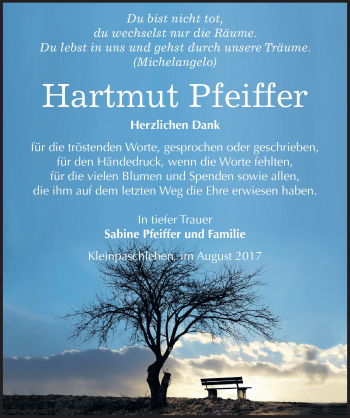 Traueranzeige von Hartmut Pfeiffer von Mitteldeutsche Zeitung Köthen