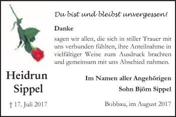Traueranzeige von Heidrun Sippel von WVG - Wochenspiegel Bitterfeld