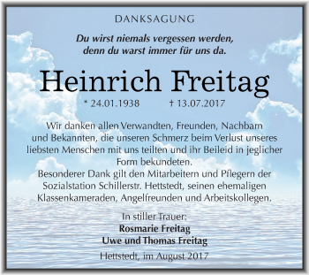Traueranzeige von Heinrich Freitag von Super Sonntag SGH Mansf. Land