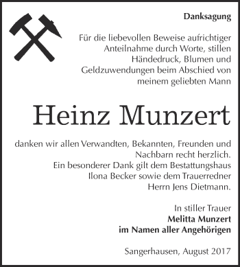 Traueranzeige von Heinz Munzert von Super Sonntag SGH Mansf. Land