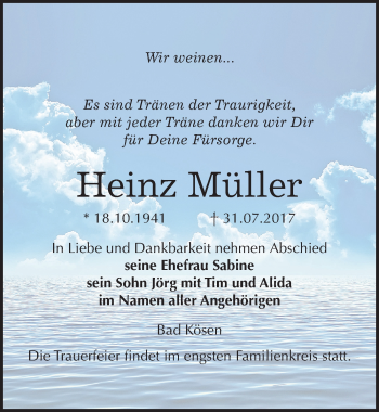Traueranzeige von Heinz Müller von Mitteldeutsche Zeitung Naumburg/Nebra
