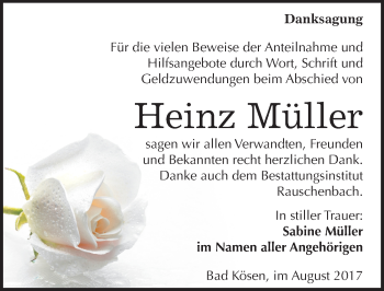 Traueranzeige von Heinz Müller von Mitteldeutsche Zeitung Naumburg/Nebra