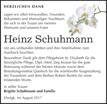 Traueranzeige von Heinz Schuhmann von Mitteldeutsche Zeitung Köthen