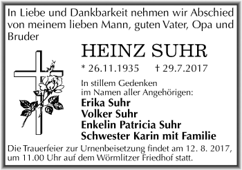 Traueranzeige von Heinz Suhr von Mitteldeutsche Zeitung Halle/Saalkreis