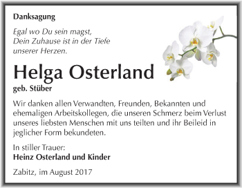 Traueranzeige von Helga Osterland von Super Sonntag SGH Mansf. Land