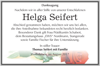 Traueranzeige von Helga Seifert von Super Sonntag SGH Mansf. Land