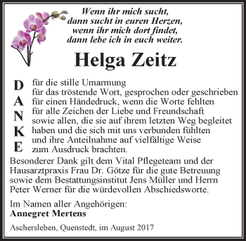 Traueranzeige von Helga Zeitz von Mitteldeutsche Zeitung