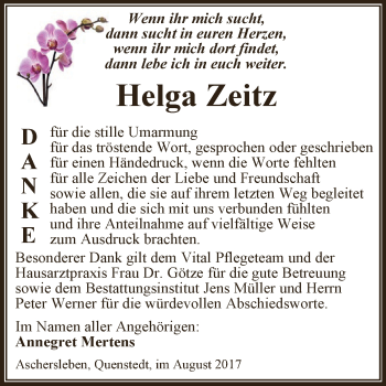 Traueranzeige von Helga Zeitz von Super Sonntag Aschersleben