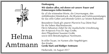 Traueranzeige von Helma Amtmann von Mitteldeutsche Zeitung Mansfelder Land