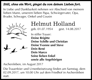 Traueranzeige von Helmut Holland von Mitteldeutsche Zeitung Aschersleben