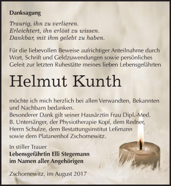 Traueranzeige von Helmut Kunth von Mitteldeutsche Zeitung Wittenberg