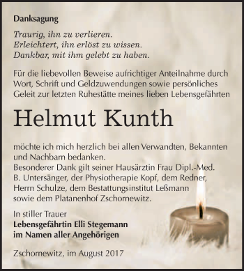 Traueranzeige von Helmut Kunth von WVG - Wochenspiegel Wittenberg