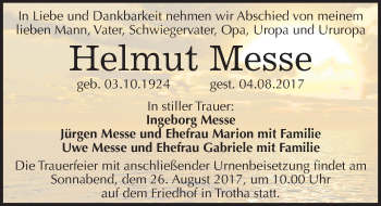 Traueranzeige von Helmut Messe von Mitteldeutsche Zeitung Halle/Saalkreis