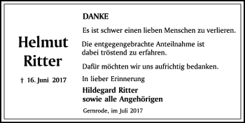 Traueranzeige von Helmut Ritter von Mitteldeutsche Zeitung Quedlinburg