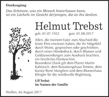 Traueranzeige von Helmut Trebst von WVG - Wochenspiegel Bitterfeld