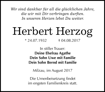 Traueranzeige von Herbert Herzog von Mitteldeutsche Zeitung Merseburg/Querfurt