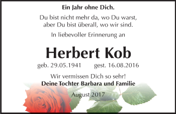 Traueranzeige von Herbert Kob von Mitteldeutsche Zeitung Wittenberg