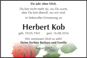Traueranzeige von Herbert Kob von Super Sonntag Wittenberg