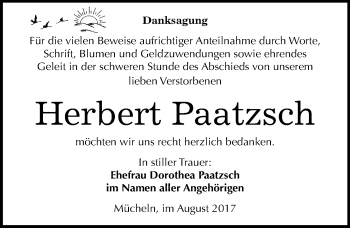 Traueranzeige von Herbert Paatzsch von Mitteldeutsche Zeitung Merseburg/Querfurt