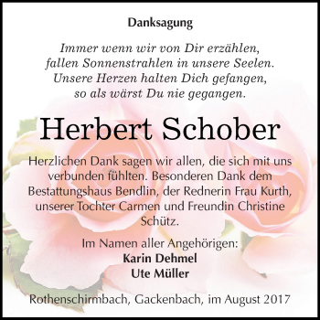 Traueranzeige von Herbert Schober von Wochenspiegel Mansfelder Land