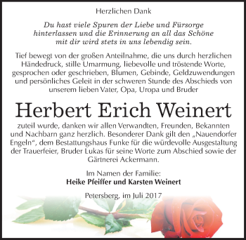 Traueranzeige von Herbert Erich Weinert von Mitteldeutsche Zeitung Halle/Saalkreis