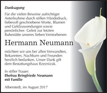 Traueranzeige von Hermann Neumann von Mitteldeutsche Zeitung Merseburg/Querfurt
