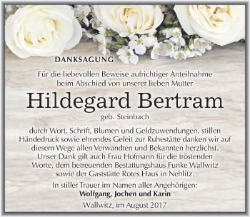 Traueranzeige von Hildegard Bertram von Mitteldeutsche Zeitung Halle/Saalkreis