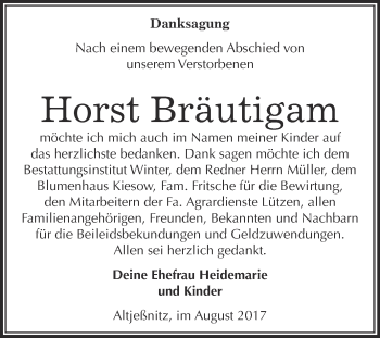 Traueranzeige von Horst Bräutigam von WVG - Wochenspiegel Bitterfeld