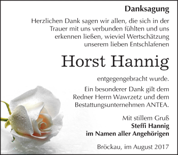Traueranzeige von Horst Hannig von Mitteldeutsche Zeitung Zeitz