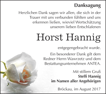 Traueranzeige von Horst Hannig von Super Sonntag Zeitz