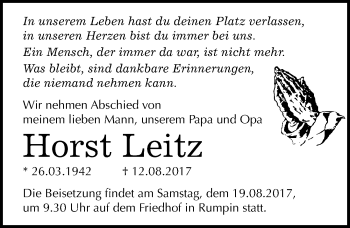 Traueranzeige von Horst Leitz von Mitteldeutsche Zeitung Halle/Saalkreis