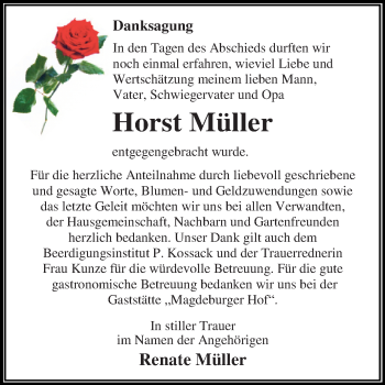 Traueranzeige von Horst Müller von WVG - Wochenspiegel Dessau / Köthen