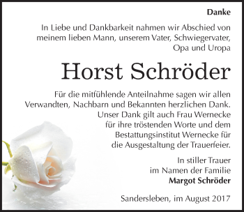 Traueranzeige von Horst Schröder von Mitteldeutsche Zeitung Mansfelder Land