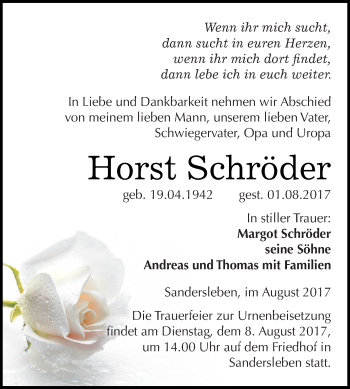 Traueranzeige von Horst Schröder von Super Sonntag SGH Mansf. Land