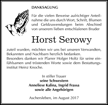 Traueranzeige von Horst Serowy von Mitteldeutsche Zeitung Aschersleben