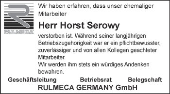 Traueranzeige von Horst Serowy von Super Sonntag Aschersleben